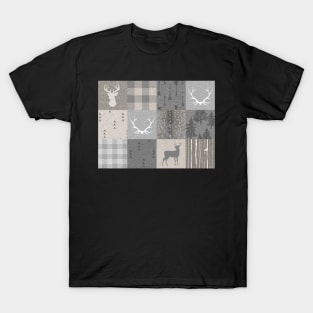 Rustic Woodland Patchwork - grey and beige T-Shirt